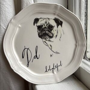🐕Anthropologie Linea Carta Monogram Canapé Plate D Delightful Dog (pug)